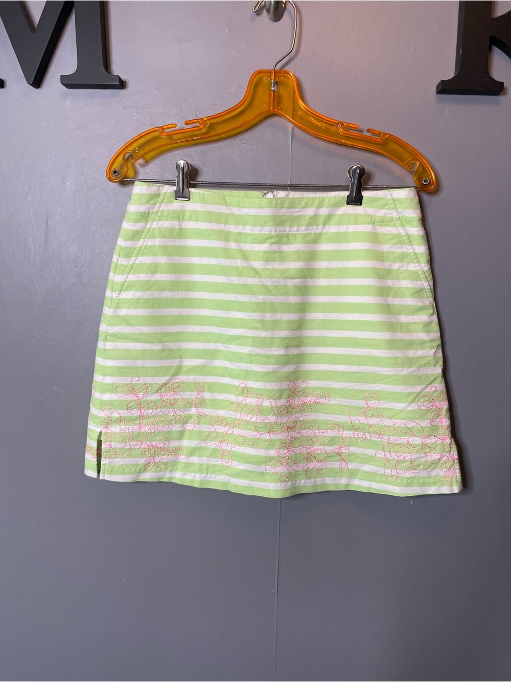 Lady Hagen Green White Striped Embroidered Cotton Golf Mini Skirt Size‎ 4